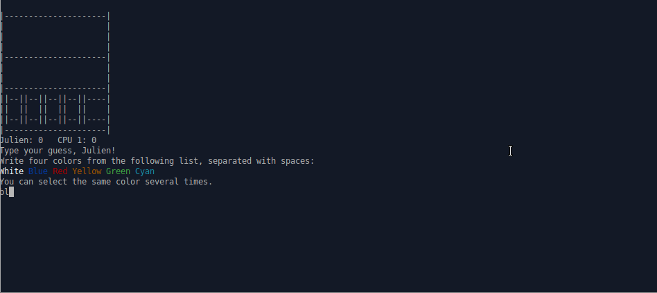 Un screenshot de mon Mastermind sur terminal